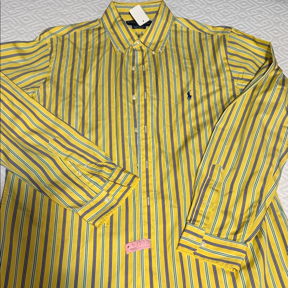 Polo by Ralph Lauren Men's Yellow and Blue Striped Shirt
